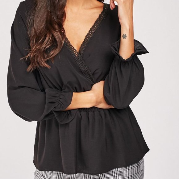 Bianka Paris Tops - Black Gathered Waist Crochet Blouse - SMALL - Brand New With Tags